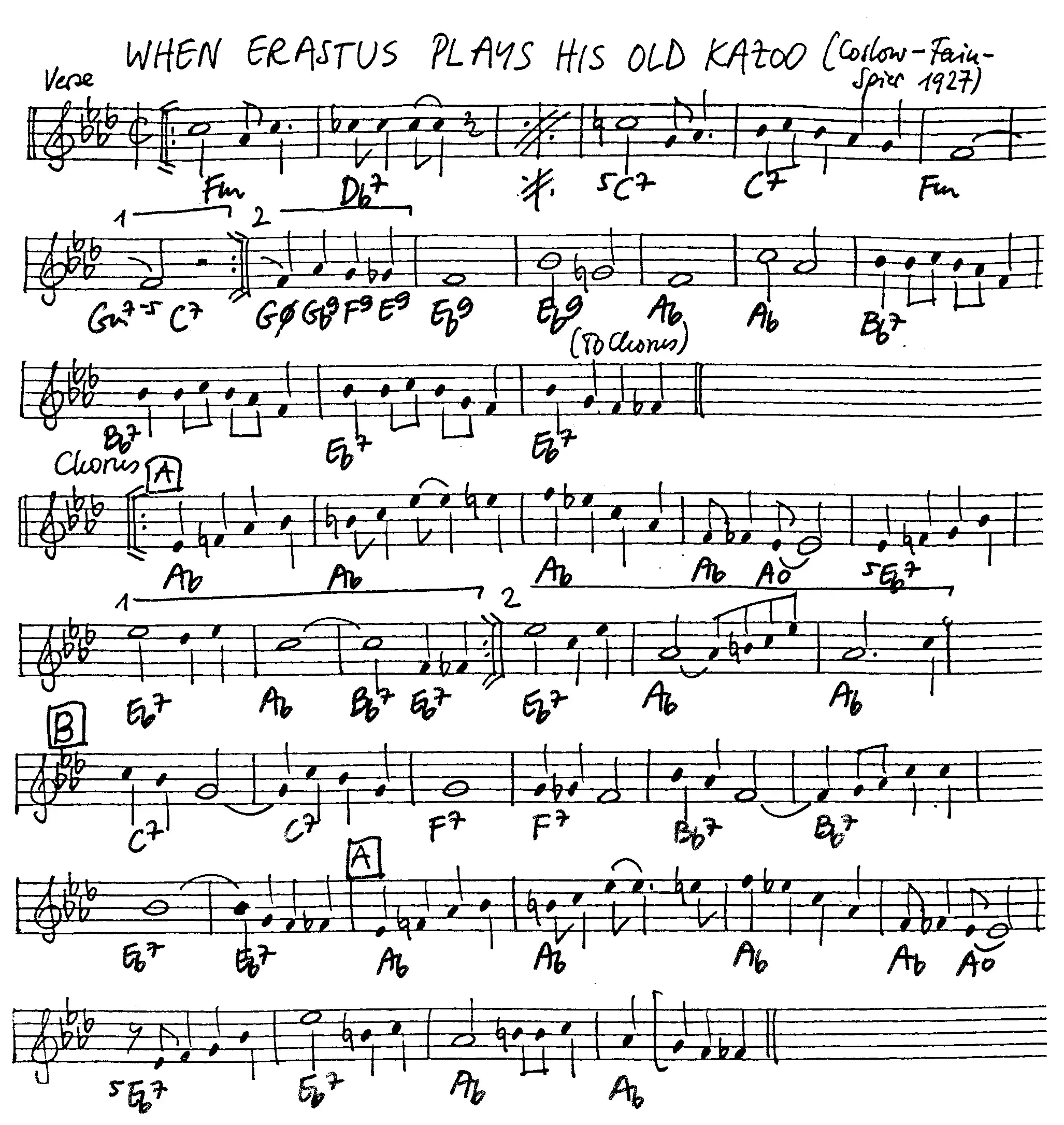 when erastus plays his old kazoo free jazz leadsheet - Courtesy of the Jungle Jazz Band